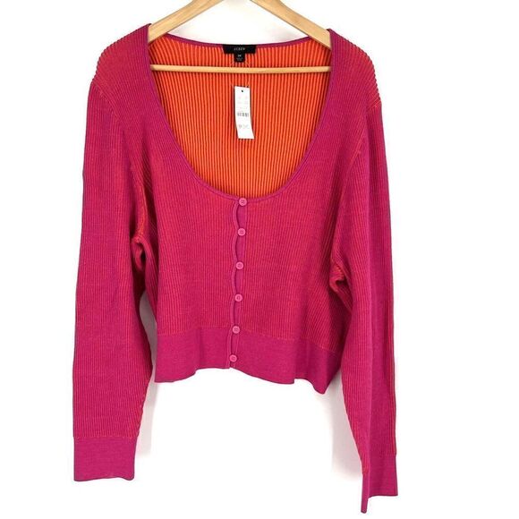 J.Crew Sweaters - J Crew Sweater Size 3X Womens Pink Orange Stretch Cardigan Knit Scoop Neck Rib